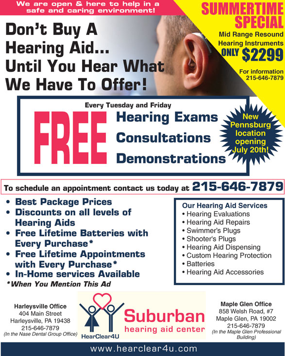 Free Weekly Hearing Services & Special Offers - Suburban Hearing Aid Center