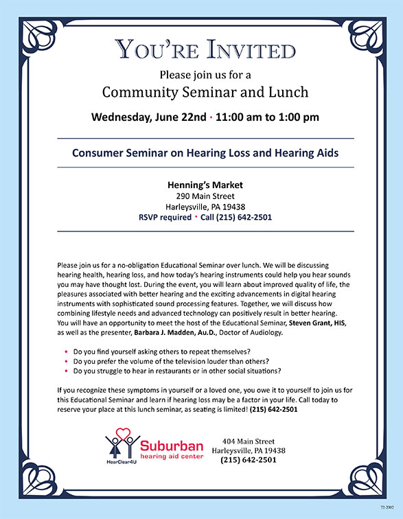 Community Seminar and Lunch - Suburban Hearing Aid Center