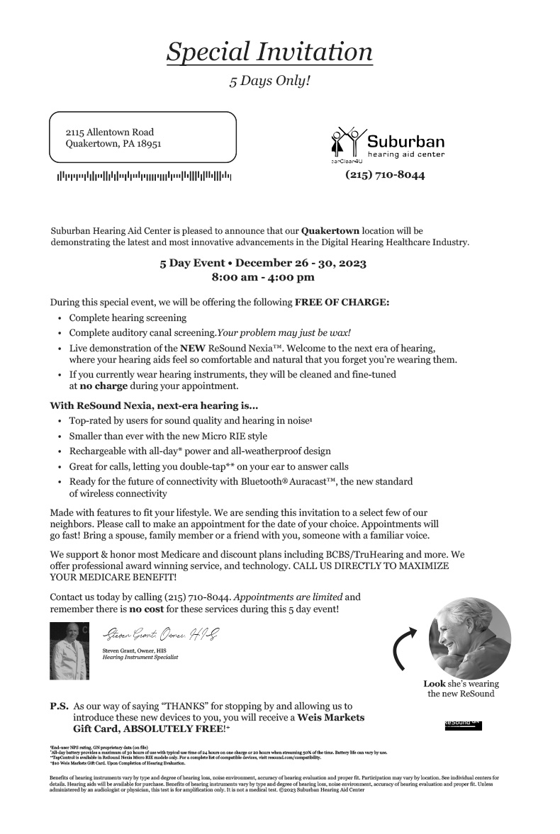 Limited Time Offer - Suburban Hearing Aid Center