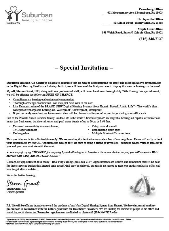 Limited Time Offer - Suburban Hearing Aid Center