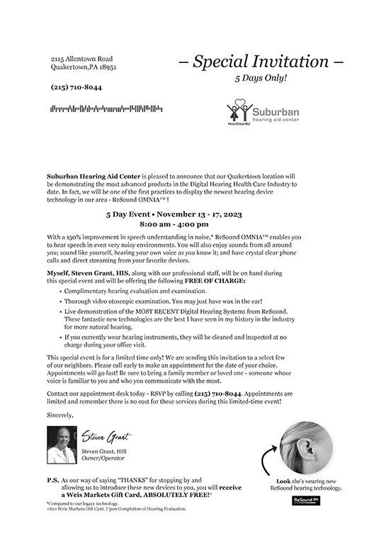 Limited Time Offer - Suburban Hearing Aid Center